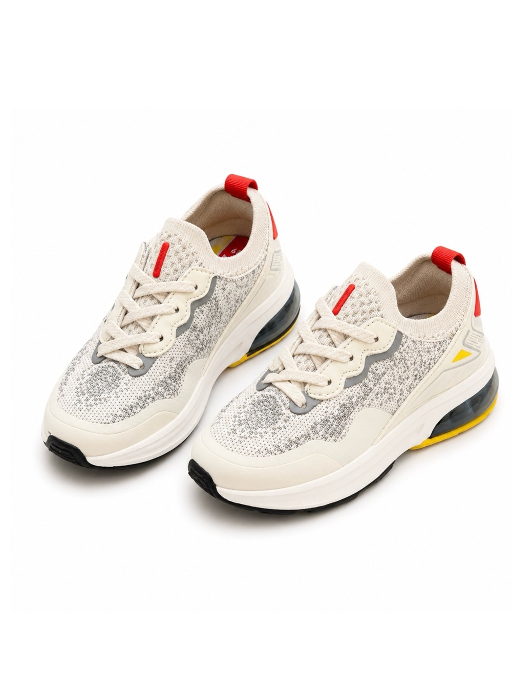 Zara Cream Knit Kids Sneakers with Red and Yellow Accents